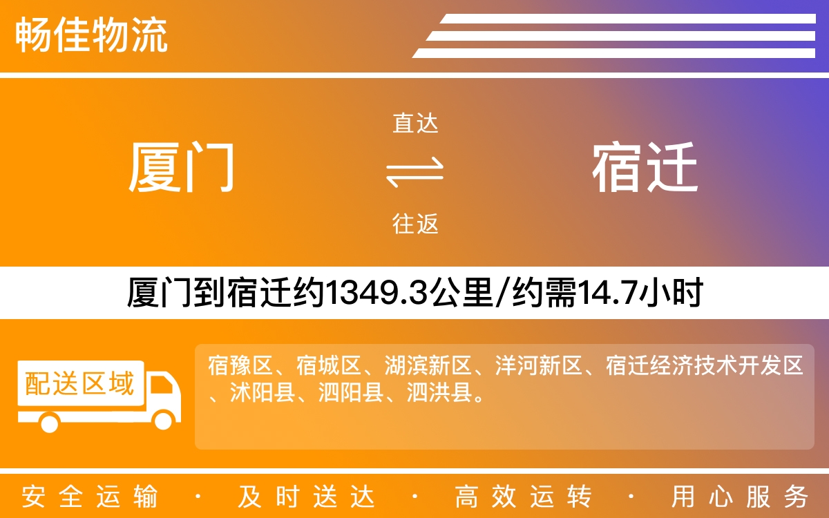厦门到宿迁物流公司-厦门到宿迁货运公司-每天发车时效快
